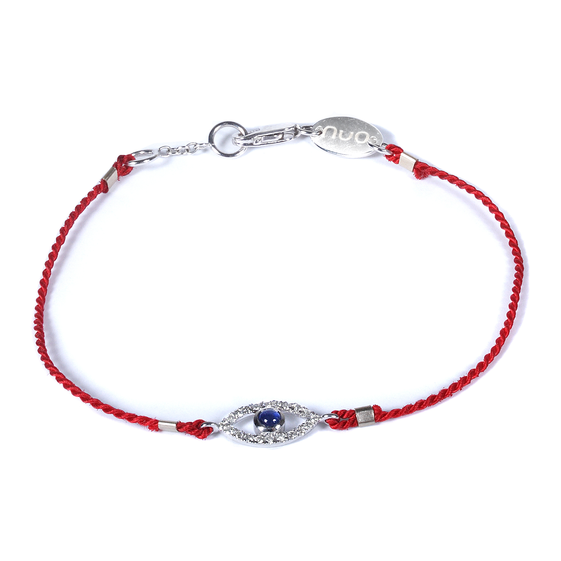 14K White Gold and Red Nylon "NuO Neat" Evil Eye Bracelet